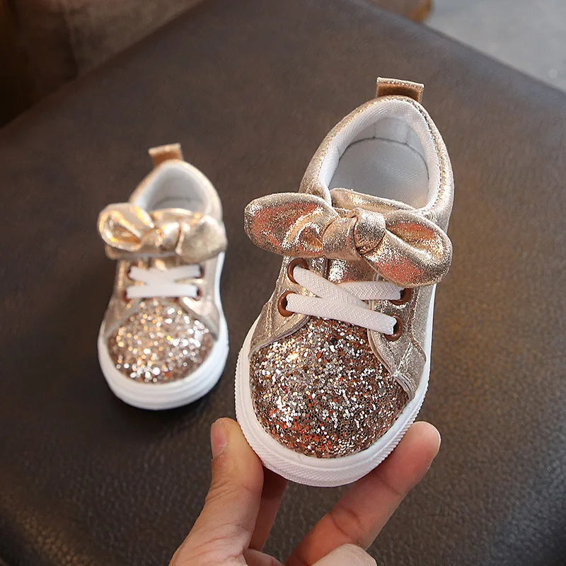 Girls Shoes Spring & Autumn Toddler Children Baby Casual Shoes Sequins Bowknot Crystal Run Sport Sneakers Shoes For Girls