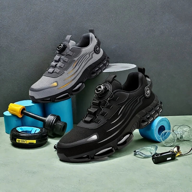 Rotating button new safety shoes for men anti smashing and anti piercing work shoes fashionable men's sports shoes safety