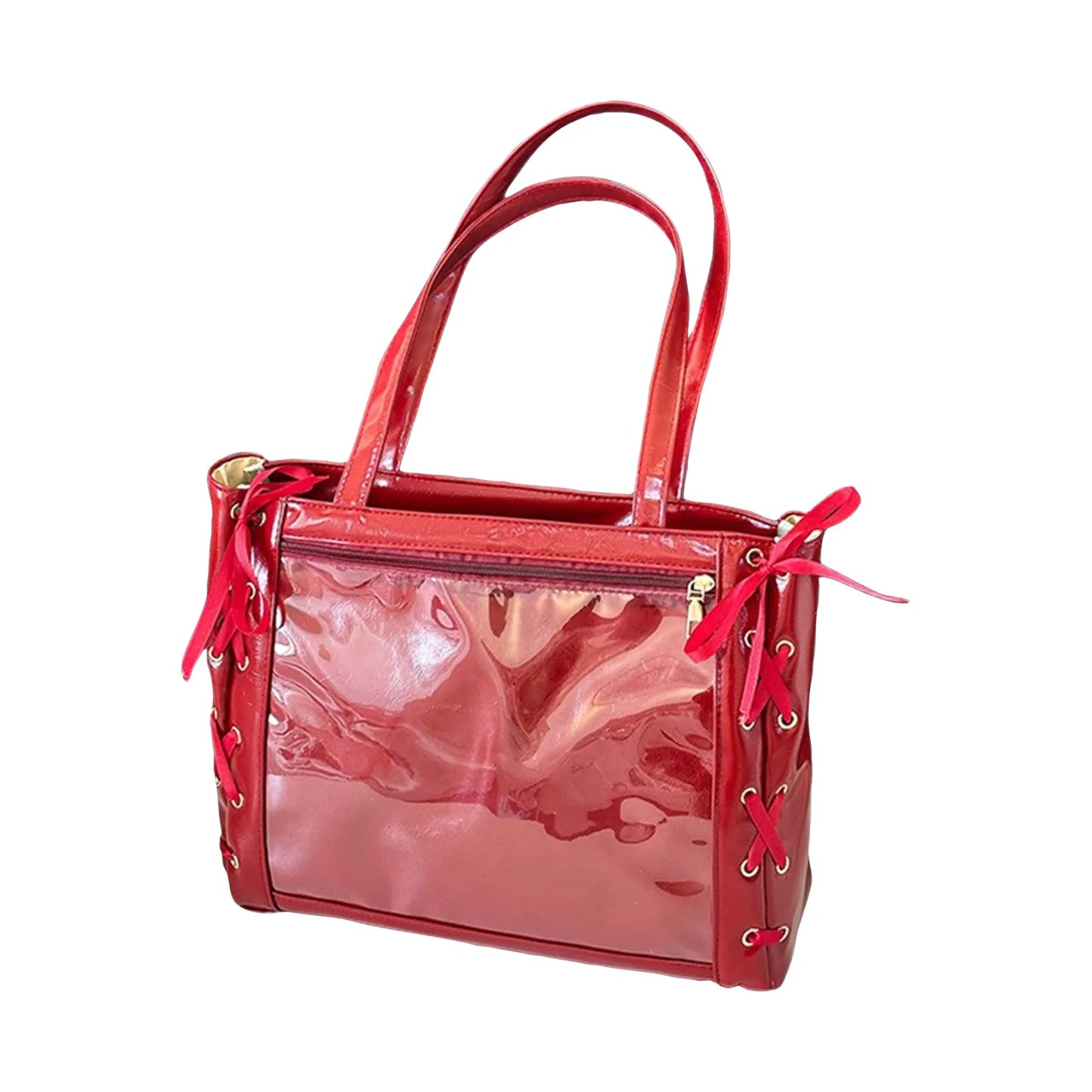 Japanese Kawaii Girls Itabag Large Capacity Pu Leather Shoulder Bag 2025 Bow Ribbon Lolita Jk Handbags Transparent Y2k Handbags