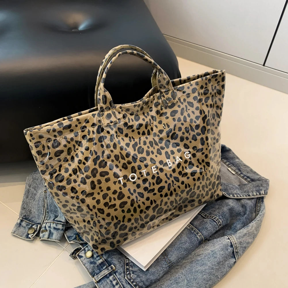Leopard Print Fashion Tote Bag Large Capacity Trendy Carrying Bag Stylish Commuting Bag Shopping Bag Tote Handbag