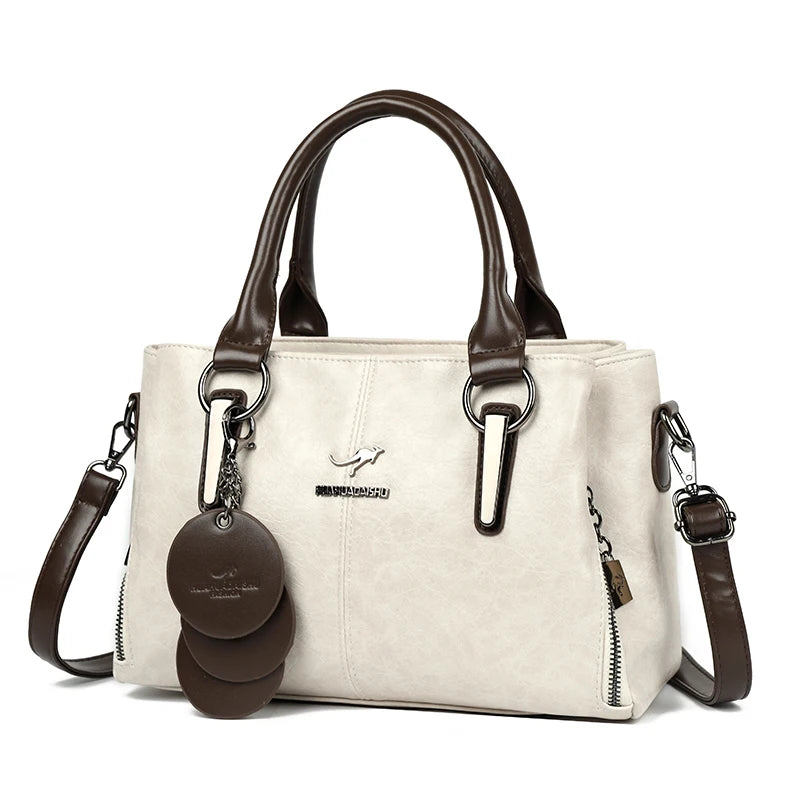 Retro Three Layers High Quality Leather Shoulder Crossbody Hand Bags for Women Vintage Casual Totes Designer Handbag Sac A Main