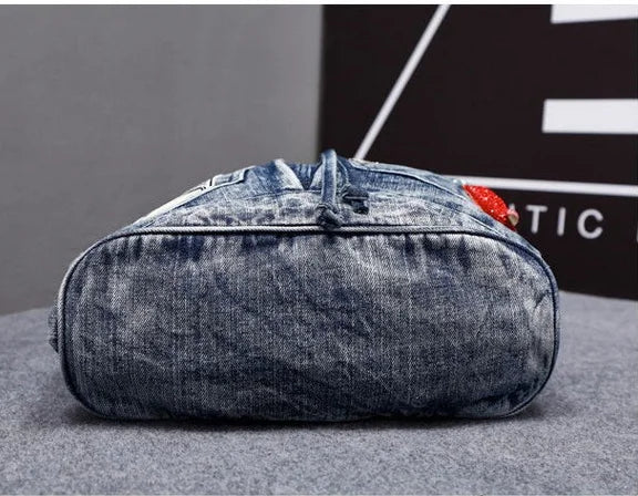 New in Fashion Denim Women Casual Backpack Large Capacity Jeans Shoulder Bag with Diamond Dec Female Backpacks