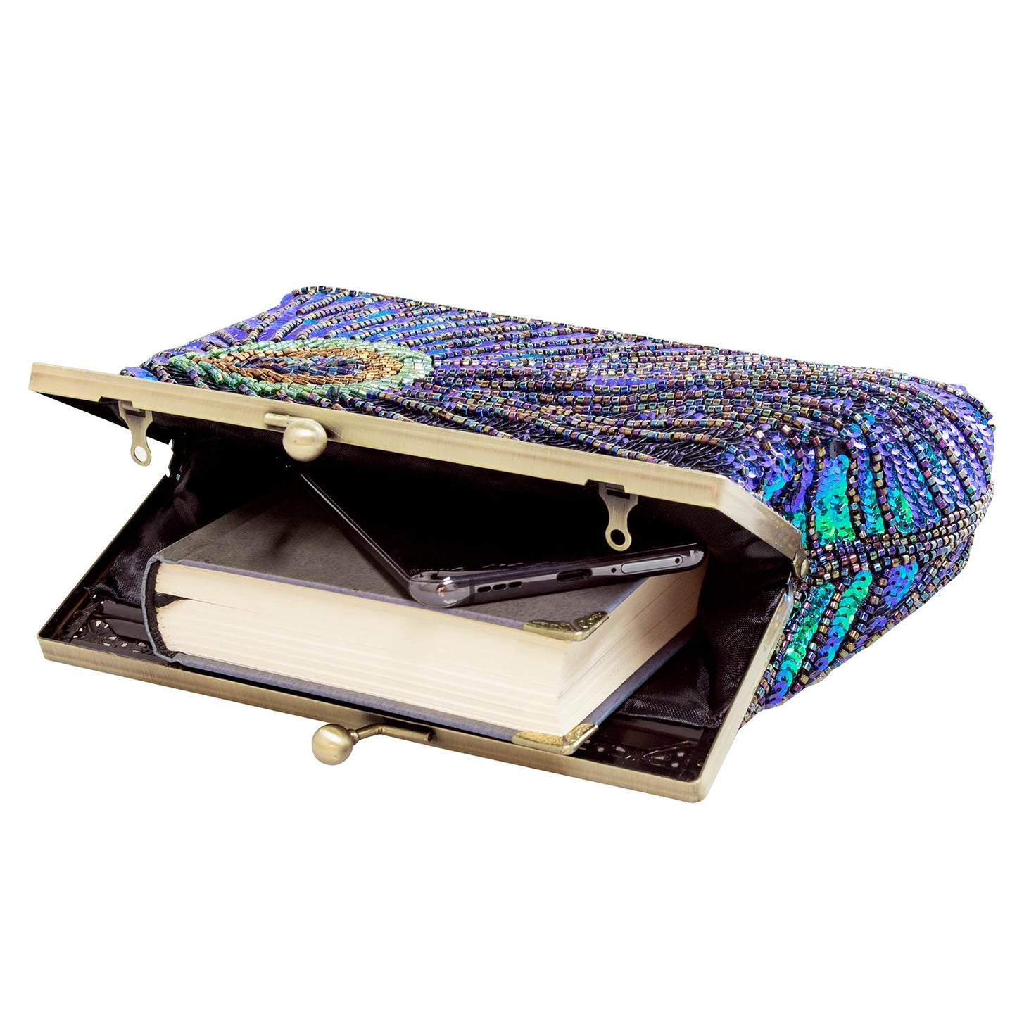 Peacock Green Evening Bag Glitter Gradient Sequins Beading Handbag Women Fashion Oval Party Dressed Purse Bridal Wedding Clutch