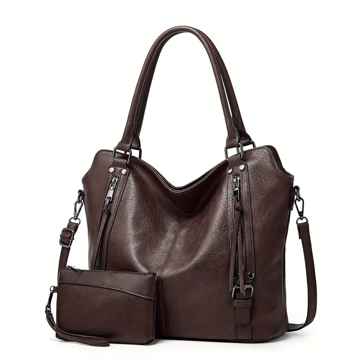 2PC Set Purses Tote Bag For Women, Handbags PU Leather Large Shoulder Bag, Cow Pattern Work Bags With Multi-Pockets, Designer H