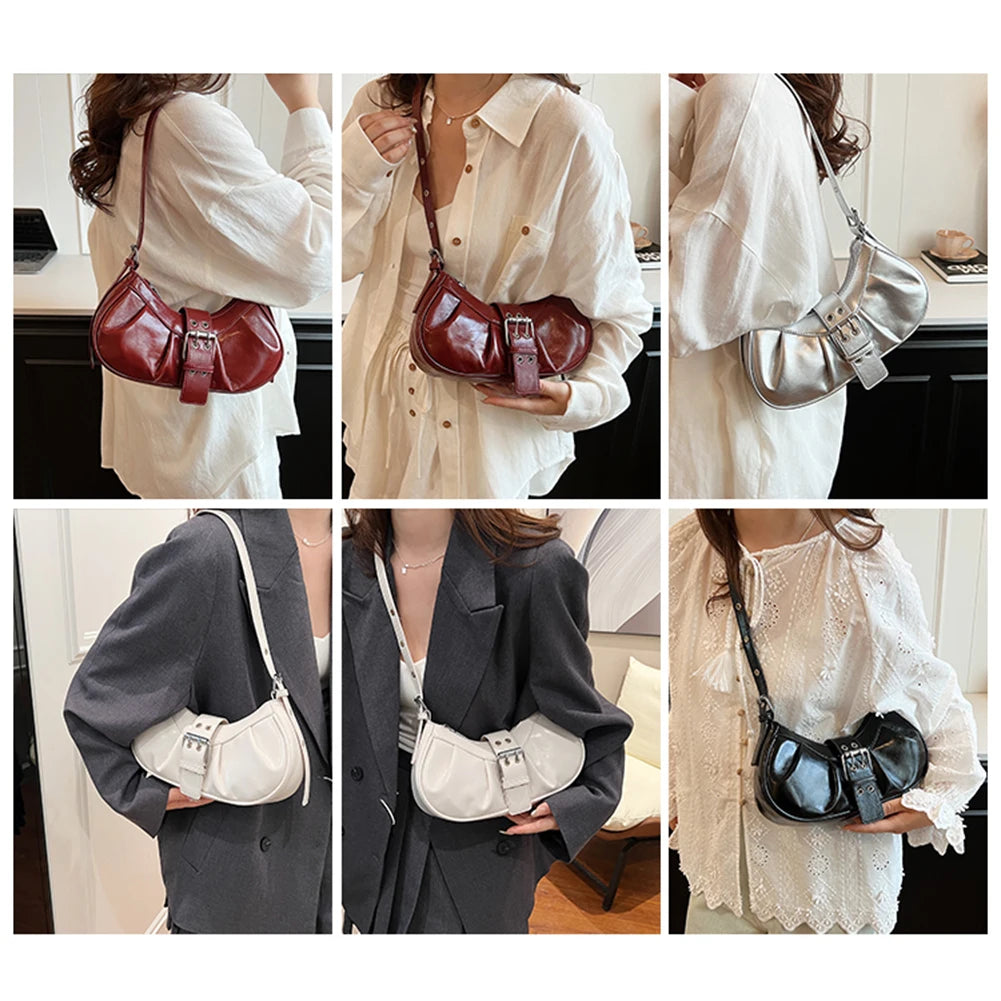 PU Leather Shoulder Bag with Adjustable Strap for Women Crossbody Bag Pleated Clutch Purse Underarm Purse for Travel Commuting