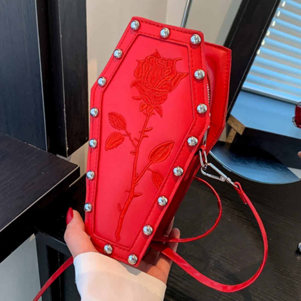Tote Bag Women Crossbody Bag Halloween PU Shoulder Bag Coffin Shape Embroidery Underarm Bag Phone Bag for Office Travel