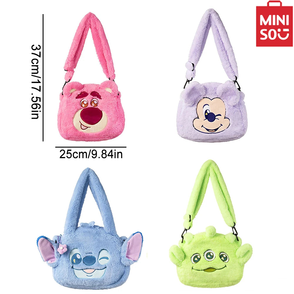 MINISO Disney Fury Season Series Mickey Tote Bag for Girls Crossover Portable Plush Shoulder Bag Cute Anime Cartoon Gift