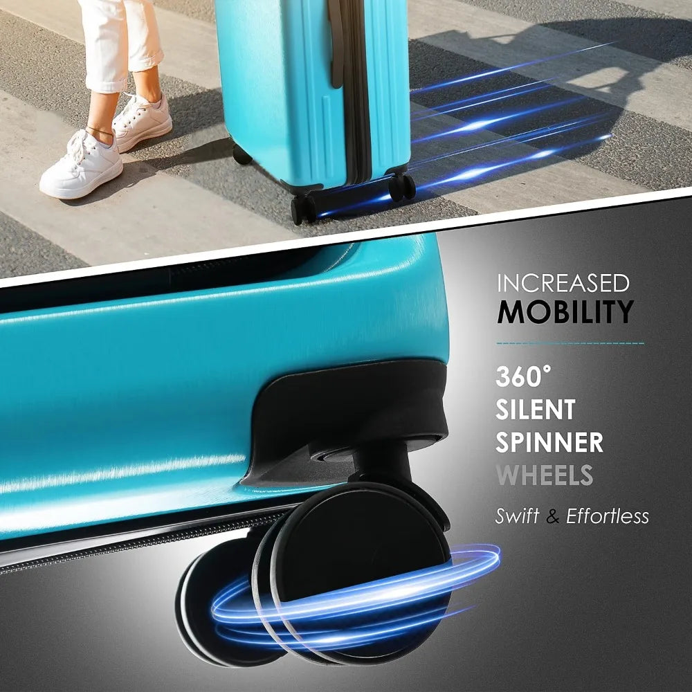 Hard Shell Luggage Sets with Spinner Wheels 4 Piece, Expandable Large Suitcases with TSA Lock, Travel Large Suitcase Set, Teal L