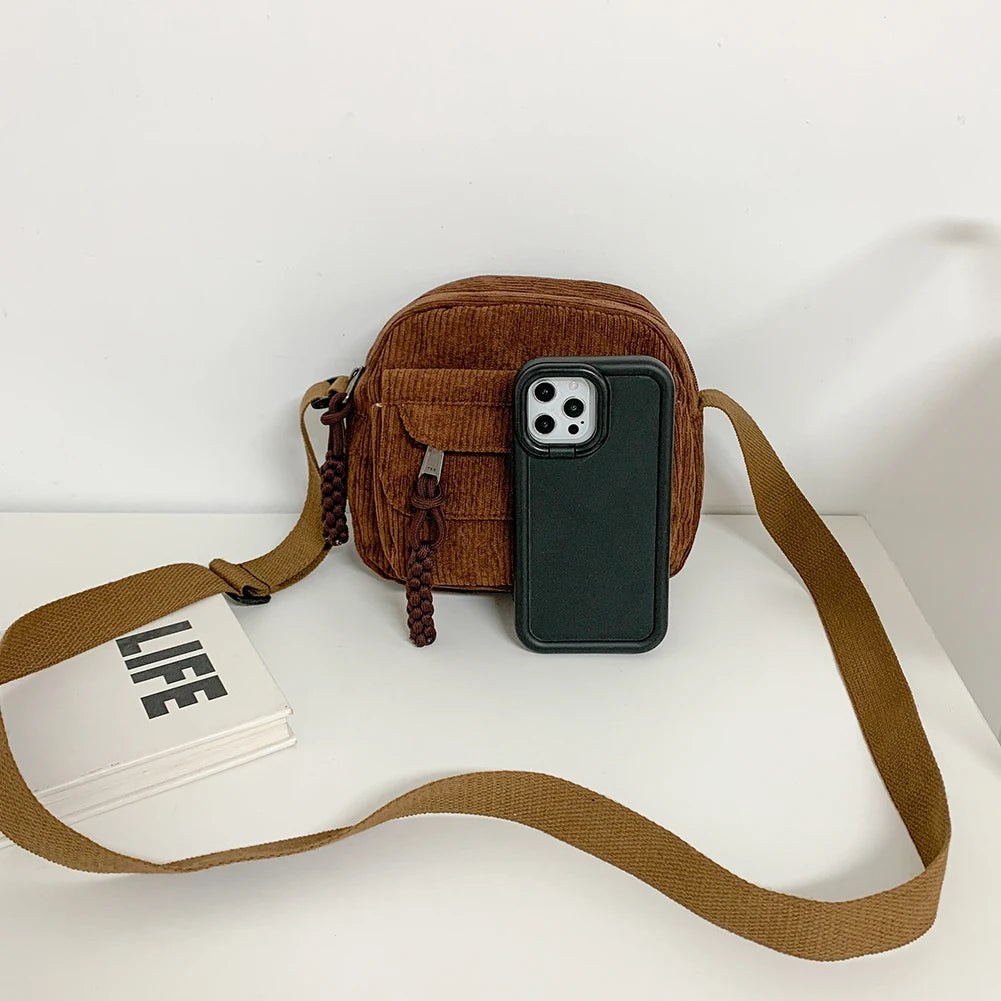 Women Corduroy Crossbody Bag Simple Multi Layer Shoulder Bag Versatile Small Square Bag Satchel Hobo Bag Travel Holiday Purse