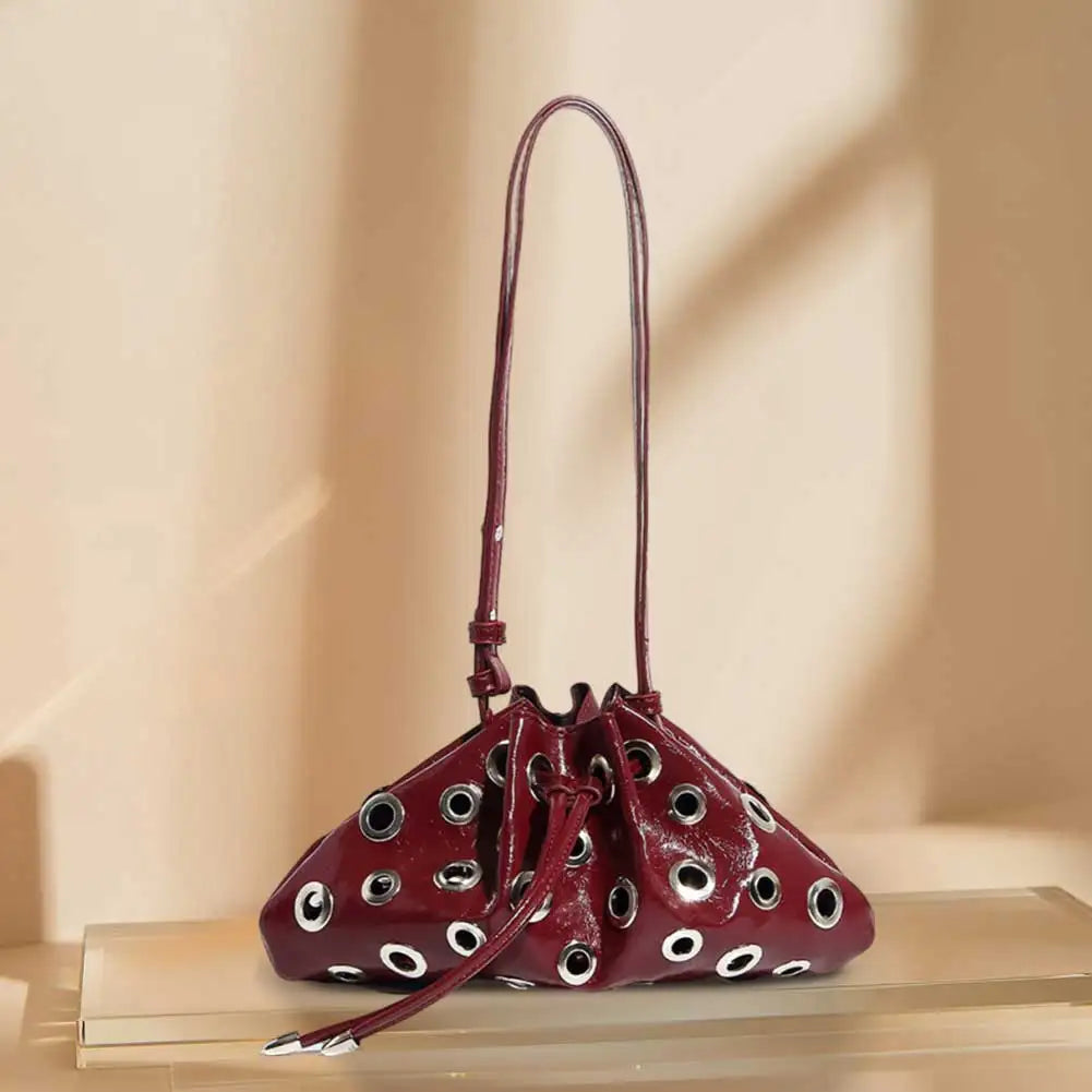 Women Metal Stud Y2k Shoulder Bag Large Capacity Retro Hollow Handbag PU Leather Trendy Rivet Sling Bag Work Date Travel Bag