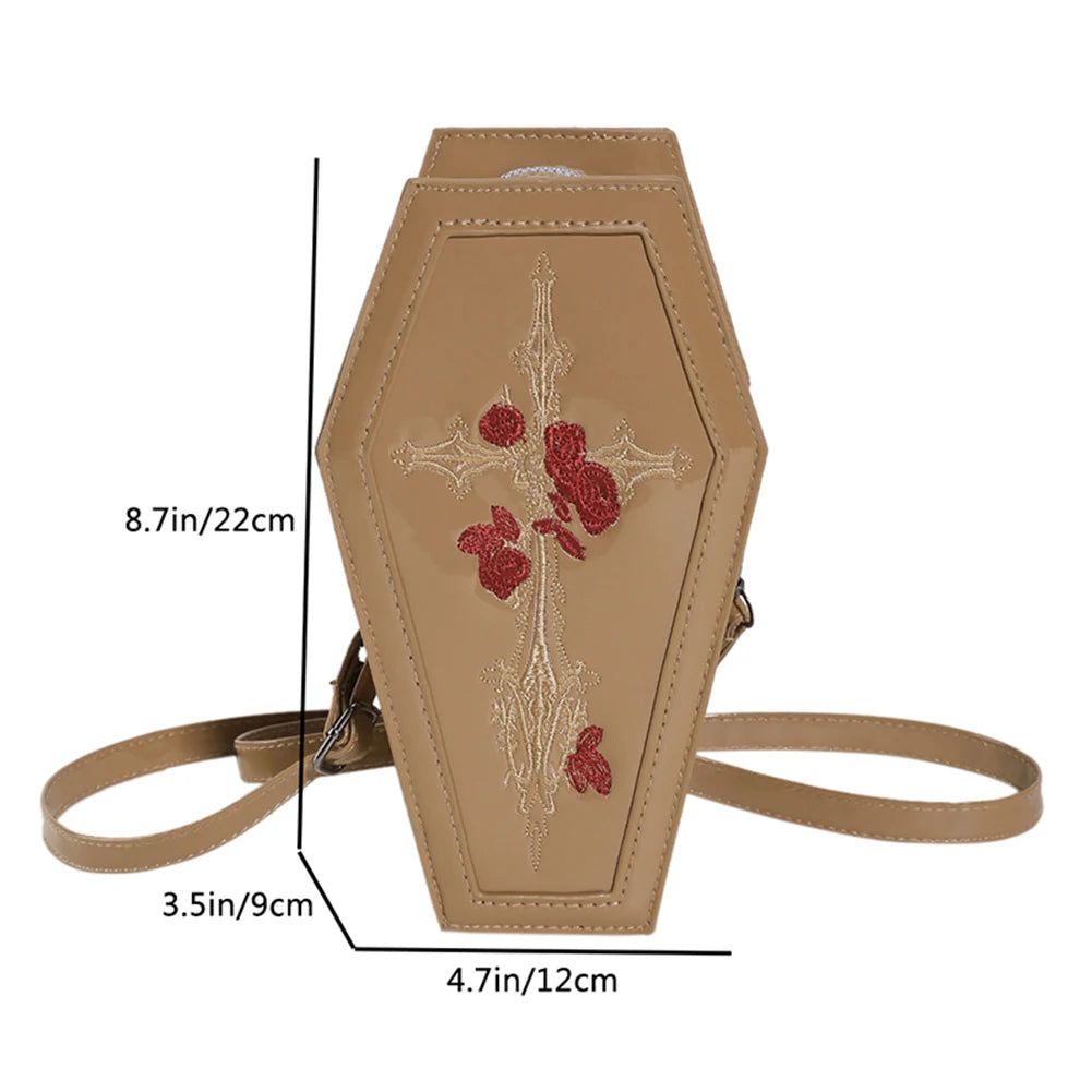 Women Coffin Satchel Purse Cartoon Gothic Crossbody Bag Versatile Rose Crossbody Pouch Y2K Cellphone Bag Halloween Purse