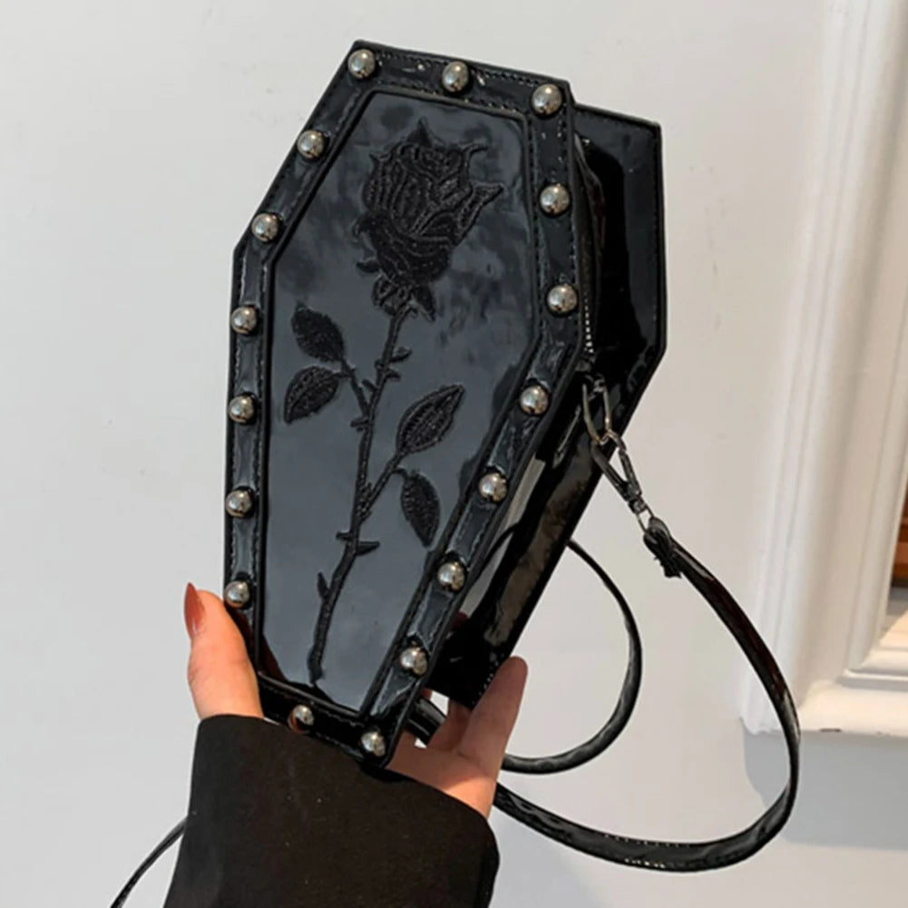 Women Coffin Satchel Purse Cartoon Gothic Crossbody Bag Strap Adjustable Gothic Coin Purse Spider Coffin Bag Halloween Candy Bag