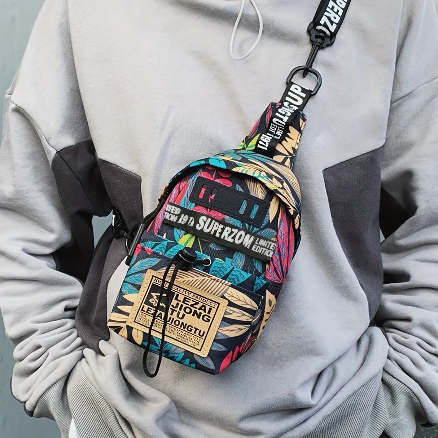 Men's Letter Sling Bag, Anti-Theft Fanny Pack, Lightweight Travel Bag, Adjustable Strap Trendy Polyester Bag - Christmas Thanksg