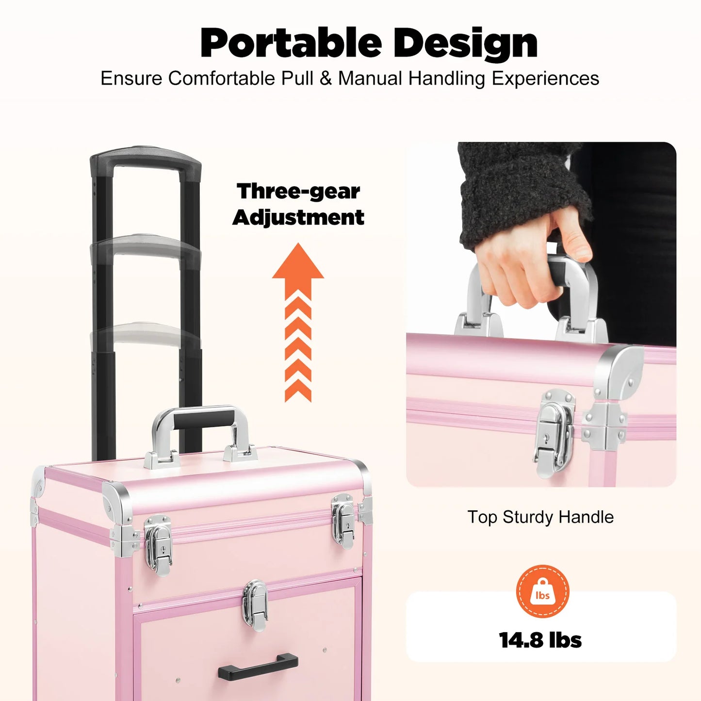 Makeup Rolling Train Case with Universal Wheels Pull Rod Manicure Tattoo Cosmetic Box Storage Bag