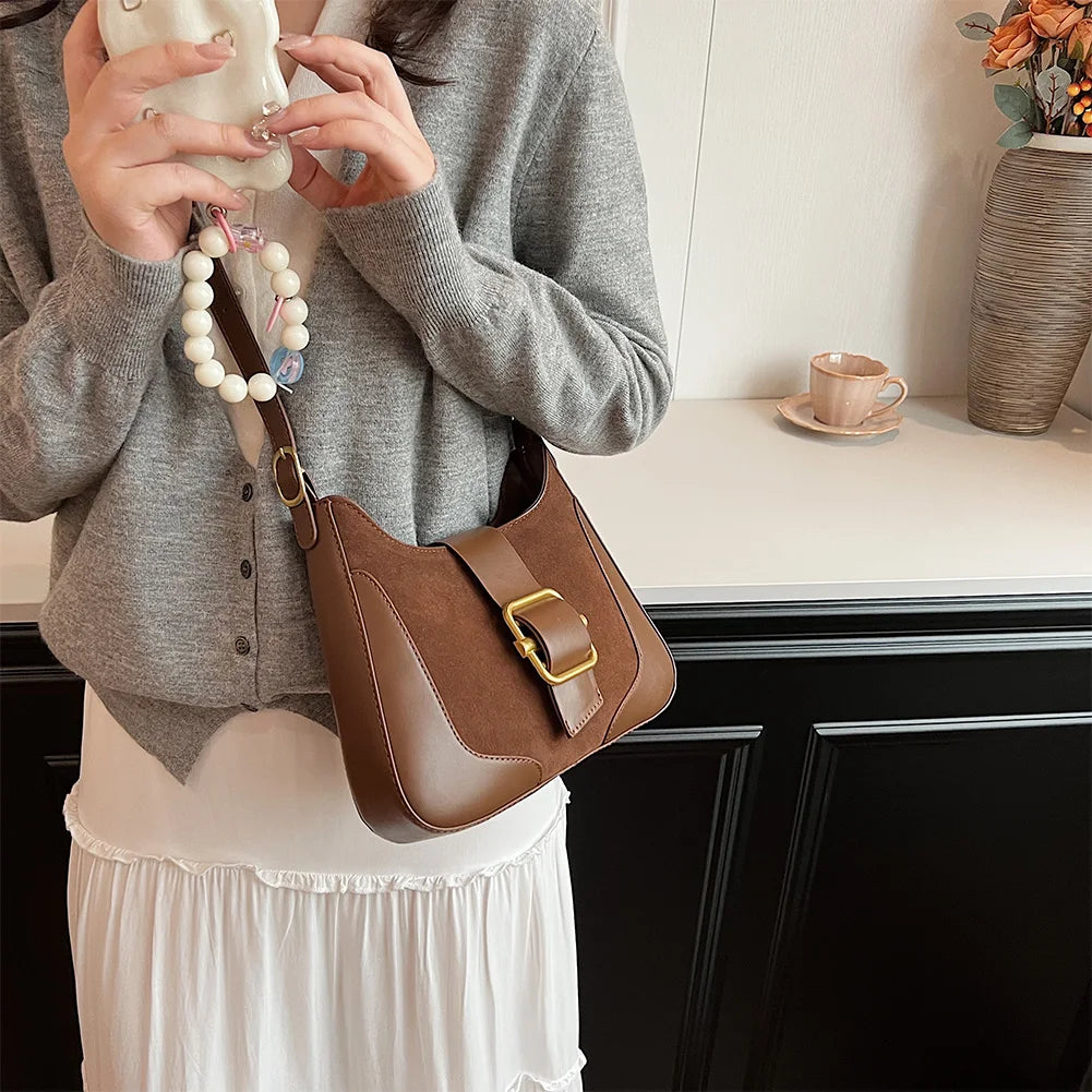 Women Suede Shoulder Bag Adjustable Strap Underarm Bag with Inner Pocket Messenger Bag Satchel Purse for Work Travel