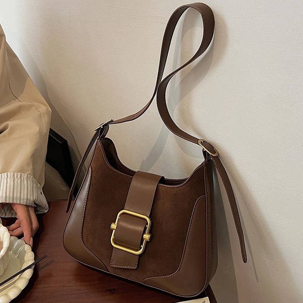 Women Suede Shoulder Bag Adjustable Strap Underarm Bag with Inner Pocket Messenger Bag Satchel Purse for Work Travel