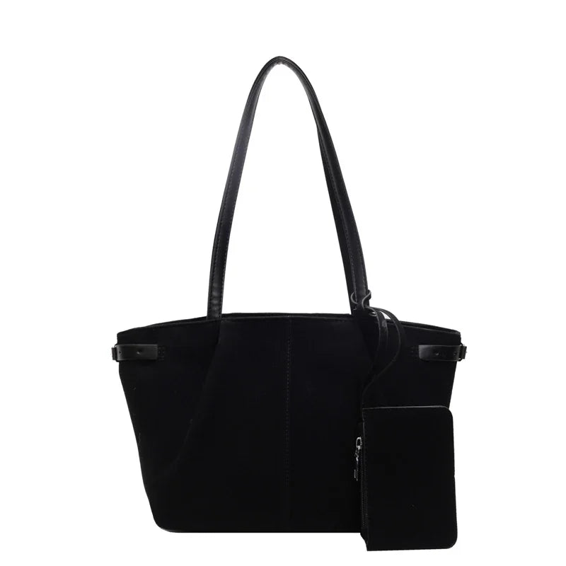 Women Suede Tote Bag with Inner Pocket Underarm Bag with Zipper Solid Color Satchel Bag for Work Travel