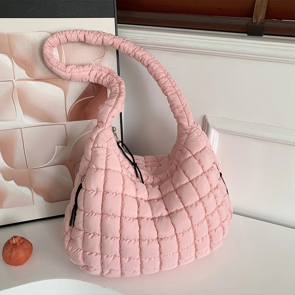 Women Cloud Hobo Bag Large Capacity Quilted Bubbles Crossbody Bag Solid Color Fashion Padded Sling Bag Messenger Bag