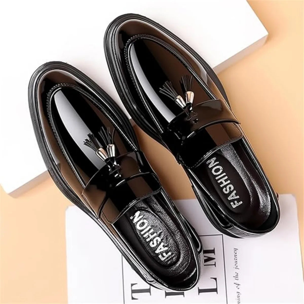 Men's Tassels High Gloss Patent Penny Loafers Fashion Formal Business Casual Oxford Slip On Dress Shoes Shoe for Men