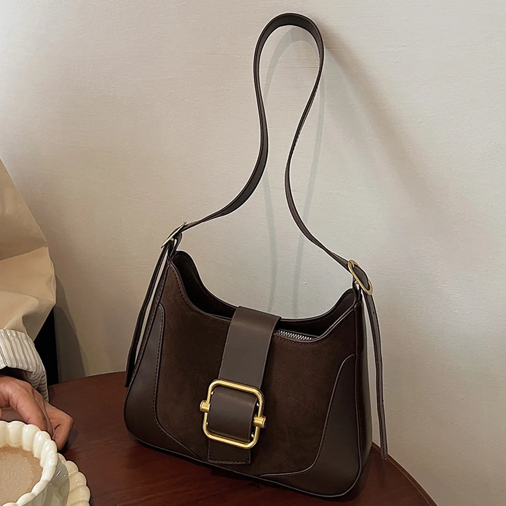 Women Suede Shoulder Bag Adjustable Strap Underarm Bag with Inner Pocket Messenger Bag Satchel Purse for Work Travel