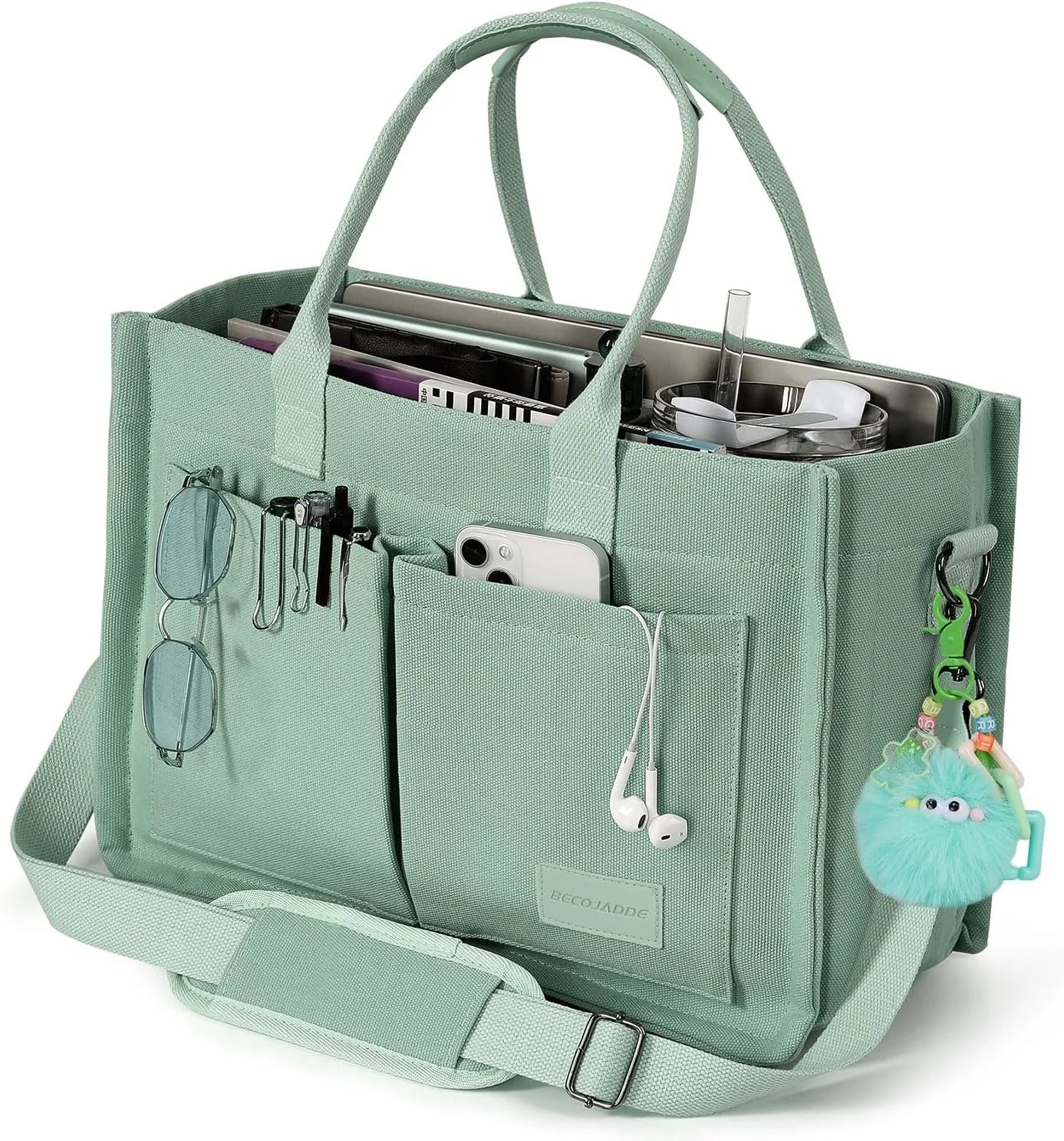 Canvas Tote Bag Purse for Women with Zipper Closure, Individual Compartments & Bottom Support