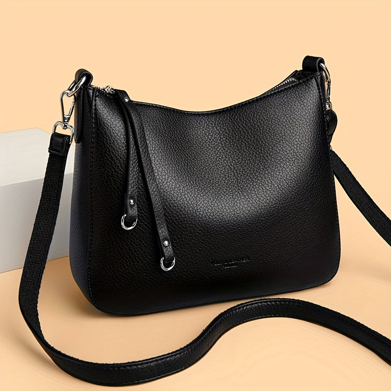 Women's Soft Synthetic Leather Tote Bag with Adjustable & Detachable Strap, Zipper Closure - Minimalist Elegant Design for Commuting, Shopping, Work - Available in Black, Khaki, Gray, Red, Shopping Handbag, Sleek Modern Handb