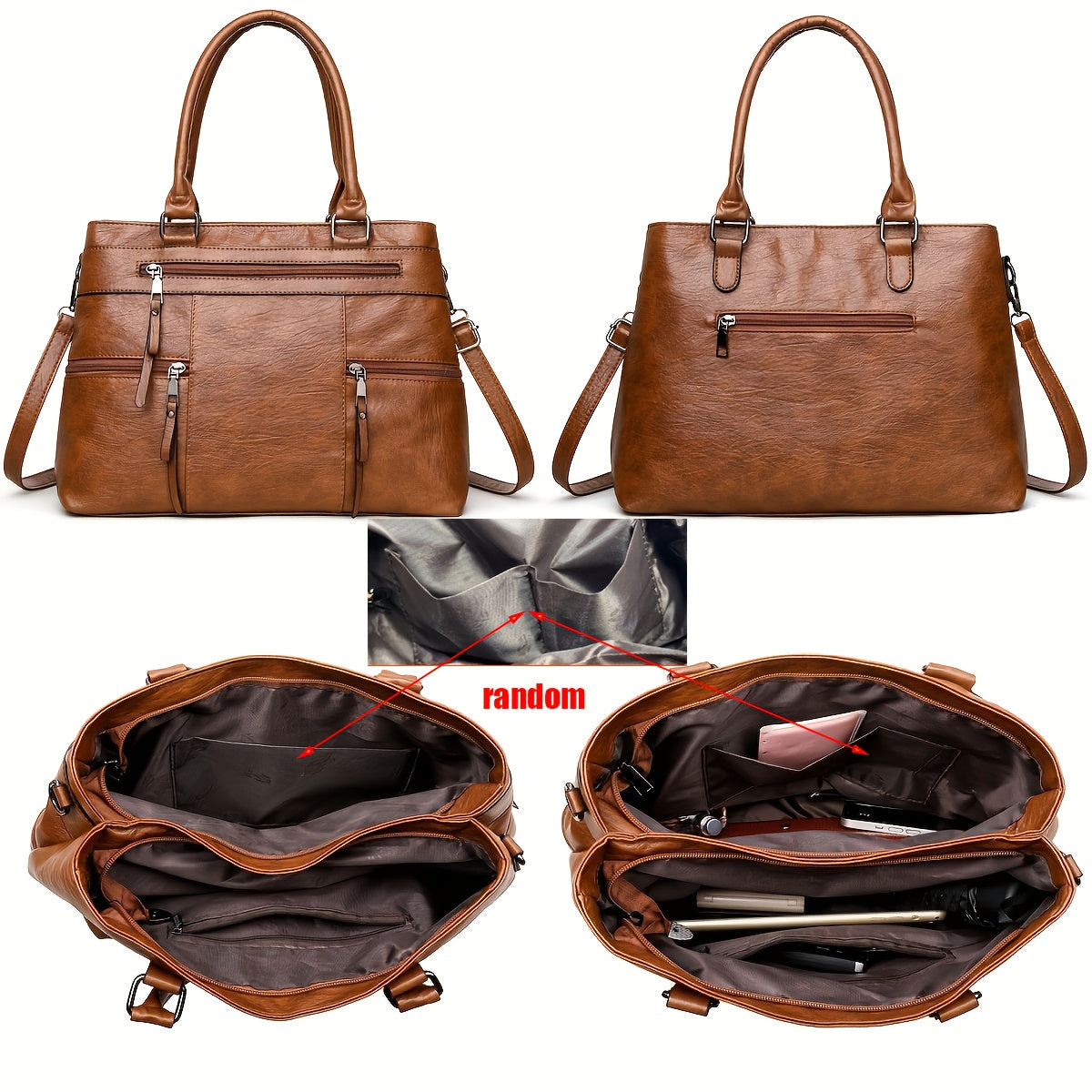 Perfect Lily Women's Vintage Synthetic Leather Tote Bag - Large Capacity Multi-Compartment Handbag with Adjustable & Detachable Strap, Golden-Tone Hardware & Zipper Closure, Classic Square Shape in Coffee Brown/Black/Natural