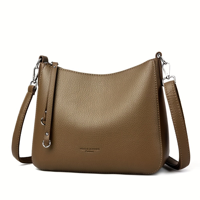 Women's Soft Synthetic Leather Tote Bag with Adjustable & Detachable Strap, Zipper Closure - Minimalist Elegant Design for Commuting, Shopping, Work - Available in Black, Khaki, Gray, Red, Shopping Handbag, Sleek Modern Handb