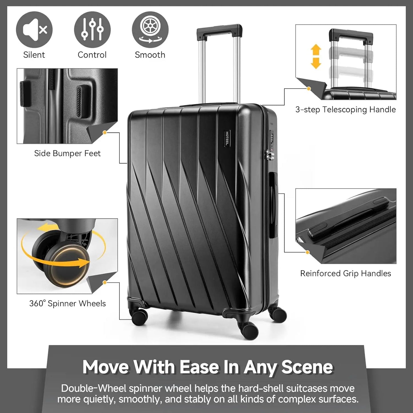 5 Piece PC Hardshell Luggage Set Travel Suitcase With Spinner Wheel TSA Lock 20/24/28" Suitcase Fitness Duffel Bag Cosmetic Bag