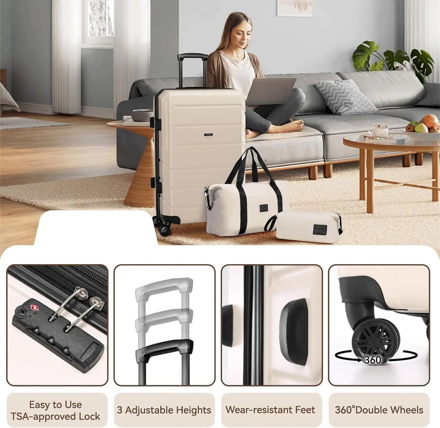 3pcs Luggage Set ABS+PC Hardshell Carry On Suitcase With Spinner Wheel TSA Lock Suit Case For Plane Travel Business Packing Box