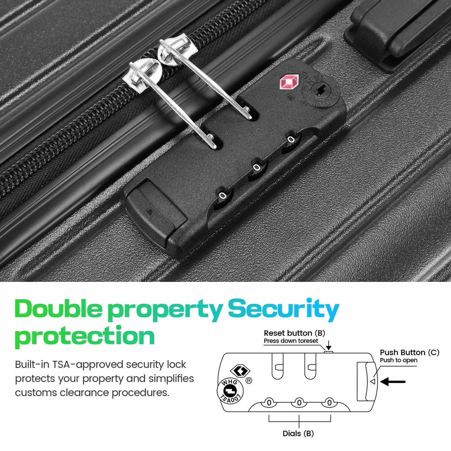 3 Piece Luggage Set with TSA Lock, Hardshell Carry-on Suitcase with Spinner Wheels, Travel Collection with Duffel & Toiletry Bag