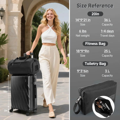 3 Piece PC Hardshell Luggage Set Suitcase With Spinner Wheel YKK Zipper TSA Lock 20" Suitcase Fitness Duffel Bag Cosmetic Bag