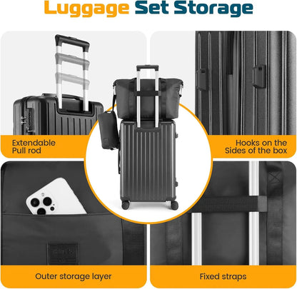 3 Piece Carry On Luggage Set ABS PC Suitcases Travel Case With Wheel Hardshell 20 inch Roller Luggage With Duffel Bag Travel Bag