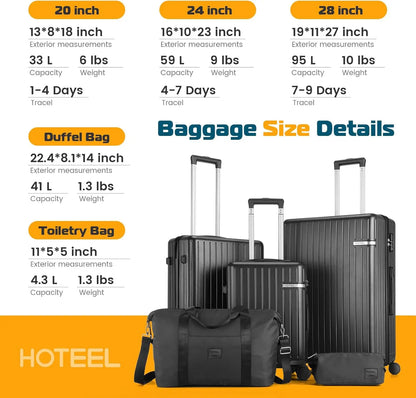 5 Piece Carry On Luggage Sets ABS PC Suitcases With Wheel Hardshell 20/24/28 inch Luggage Travel Case With Duffel Bag Travel Bag