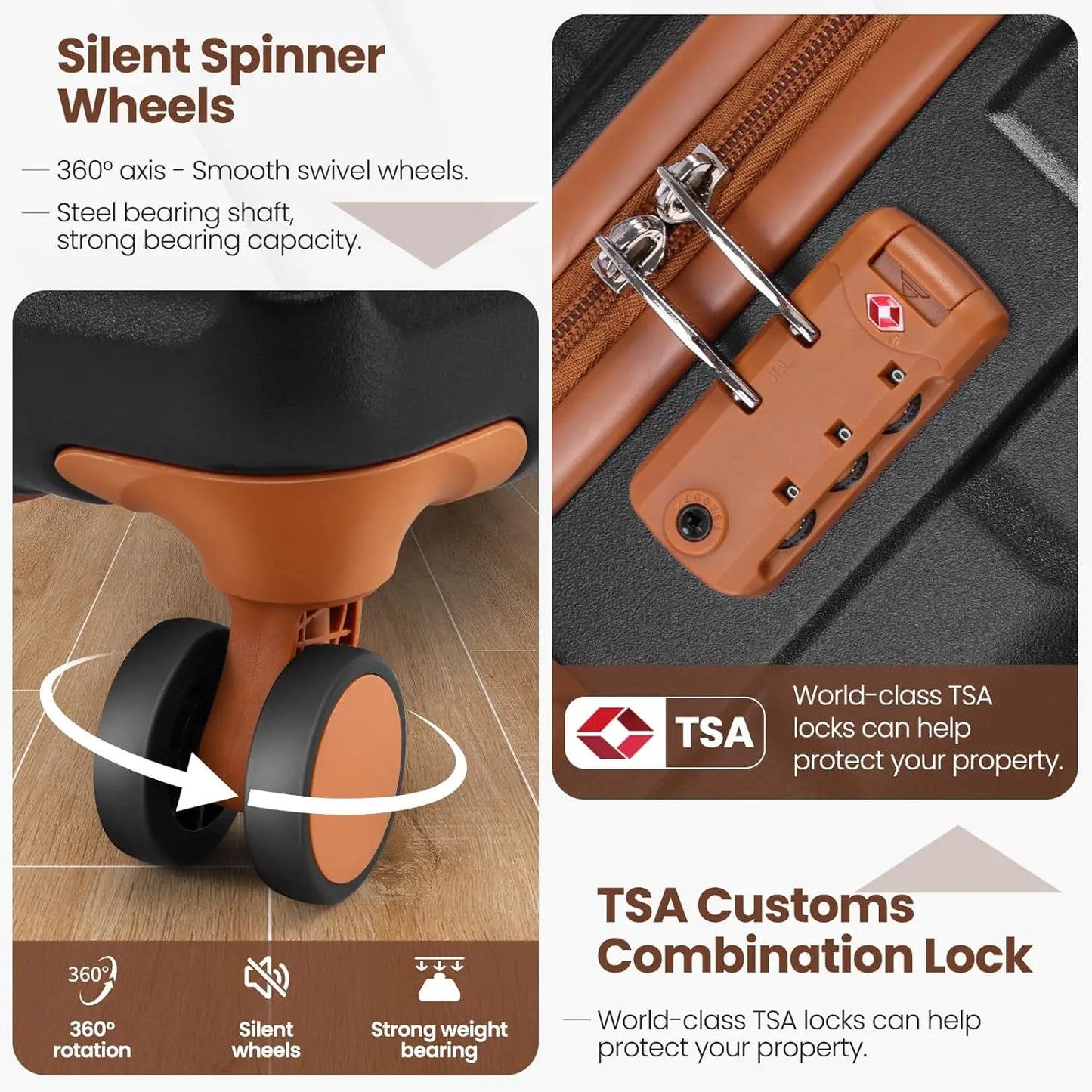 5Piece Carry On Luggage Set With Spinner Wheel ABS Hardshell With TSA Lock 20/24/28"Lightweight Suitcase Toiletry Bag Duffel Bag