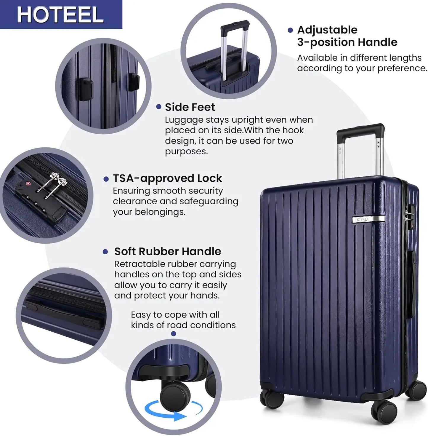 3 Piece Carry On Luggage Set ABS PC Suitcases With Wheel Hardshell 20 inch Roller Luggage Travel Case With Duffel Bag Travel Bag