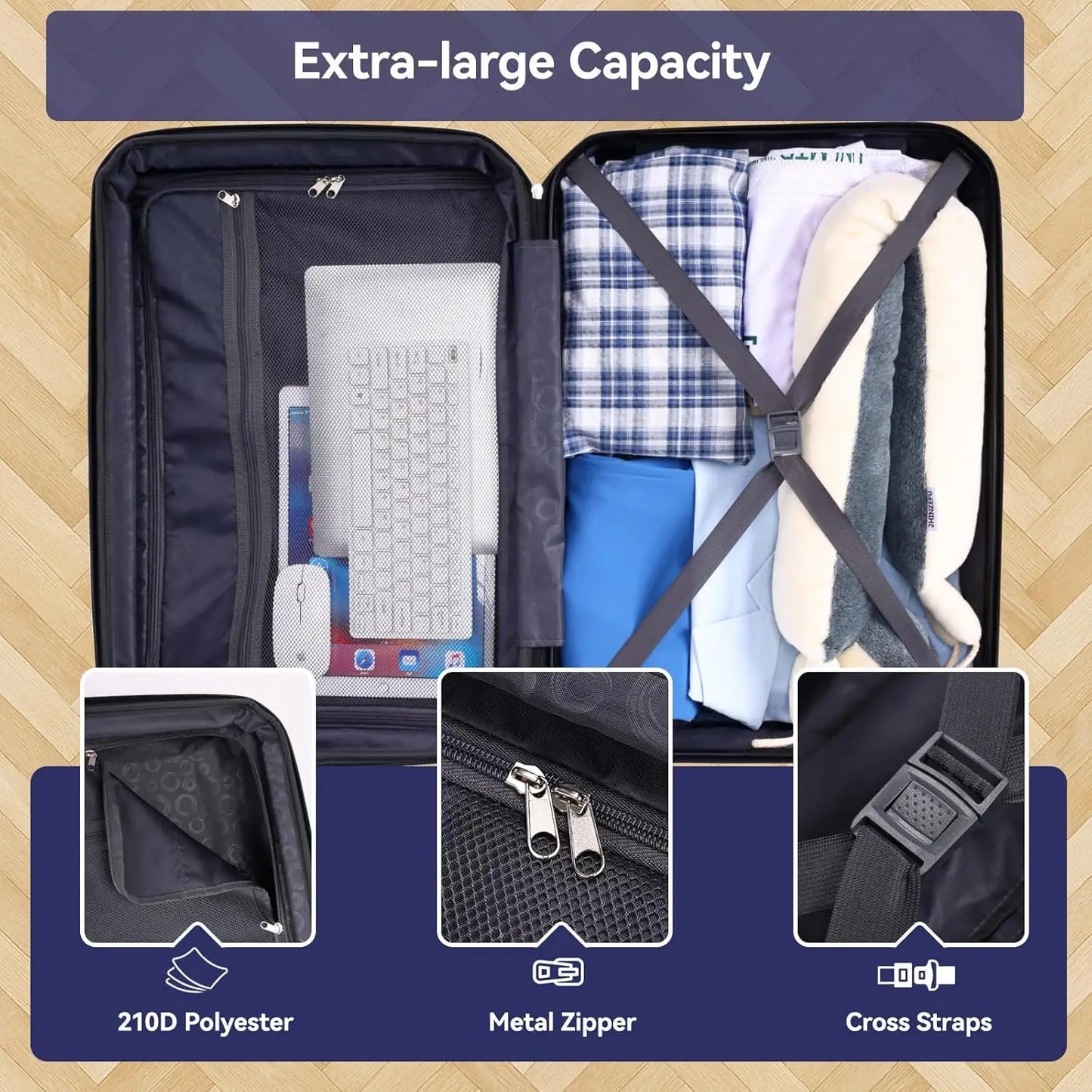 HOTEEL 3-Piece Travel Luggage Set, 20" Expandable Carry-on Suitcase with Spinner Wheels, TSA Lock,Matching Bags