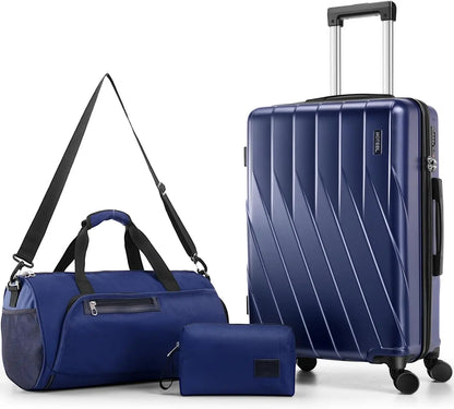 3 Piece PC Hardshell Luggage Set Suitcase With Spinner Wheel YKK Zipper TSA Lock 20" Suitcase Fitness Duffel Bag Cosmetic Bag