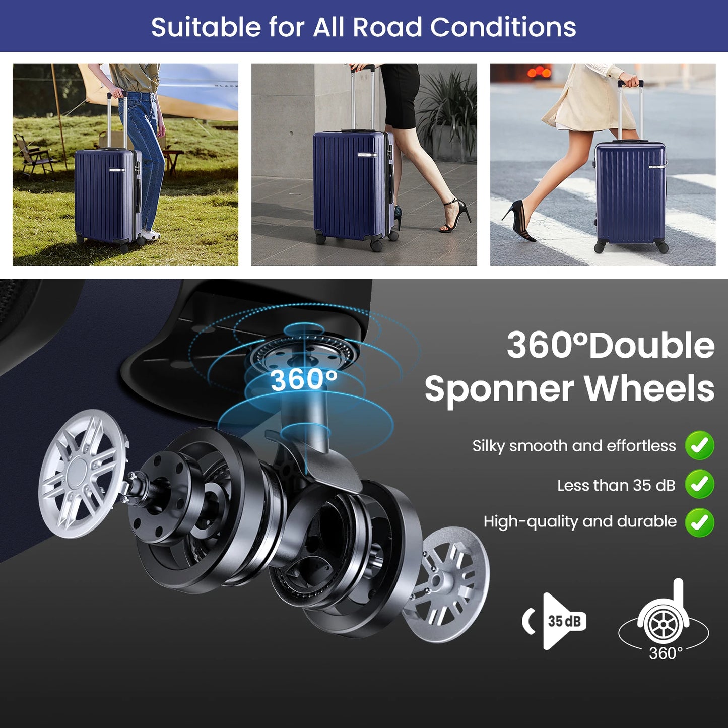 Carry on Luggage Sets 3 Piece ABS PC Suitcases with Wheels Hardshell 20 inch Luggage with Duffel Bag Travel Bag