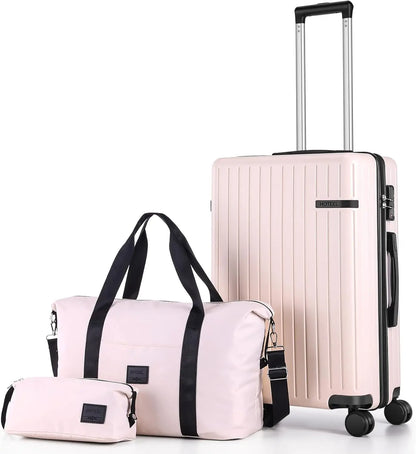 3 Piece Carry On Luggage Set ABS PC Suitcases With Wheel Hardshell 20 inch Roller Luggage Travel Case With Duffel Bag Travel Bag