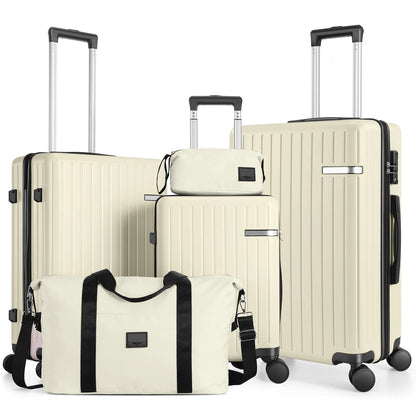 5 Piece Luggage Set with TSA Lock, Expandable Hardshell Suitcase Collection with Spinner Wheels, Travel Cases with Duffel & Toil