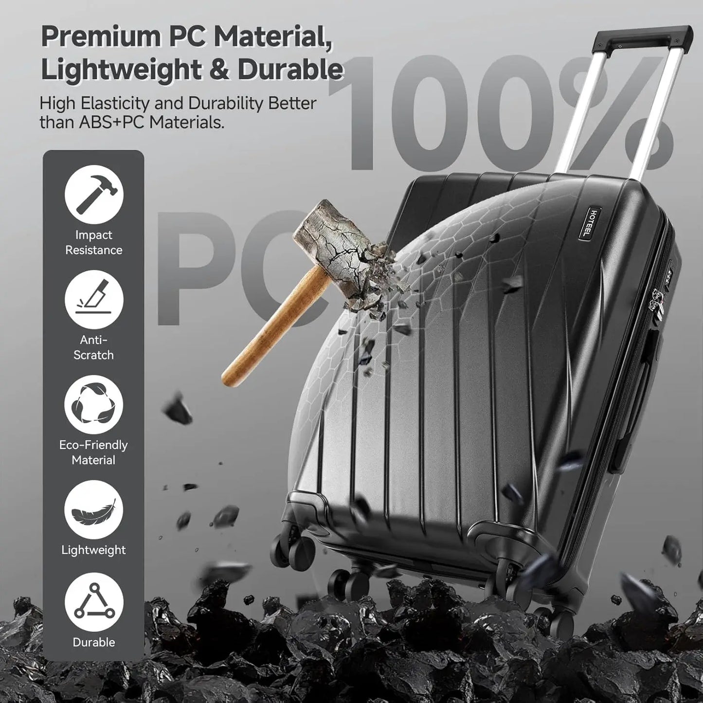 3 Piece PC Hardshell Luggage Set Suitcase With Spinner Wheel YKK Zipper TSA Lock 20" Suitcase Fitness Duffel Bag Cosmetic Bag