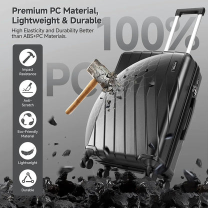 3 Piece PC Hardshell Luggage Set Suitcase With Spinner Wheel YKK Zipper TSA Lock 20" Suitcase Fitness Duffel Bag Cosmetic Bag