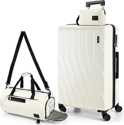 3 Piece PC Hardshell Luggage Set Suitcase With Spinner Wheel YKK Zipper TSA Lock 20" Suitcase Fitness Duffel Bag Cosmetic Bag