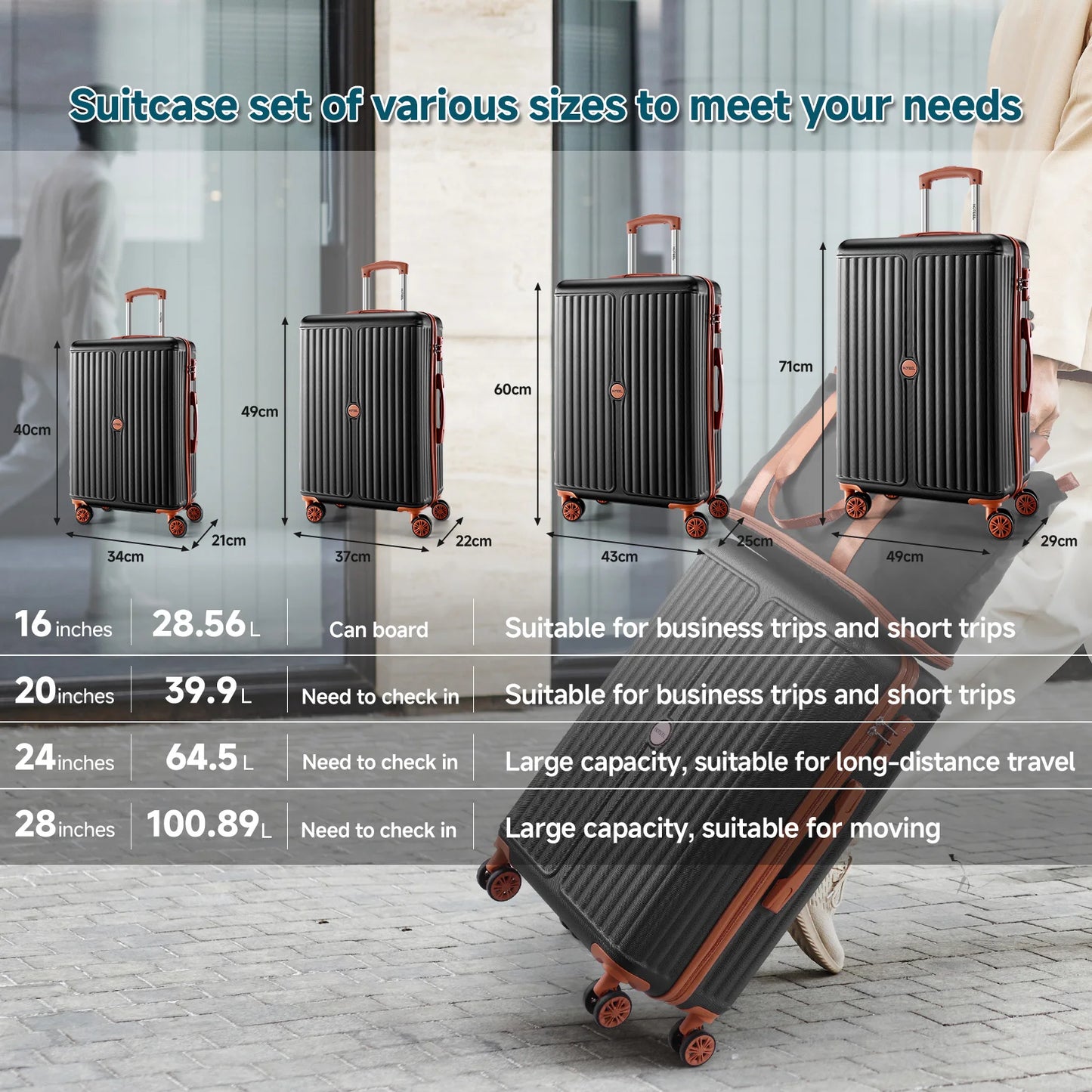 3/6Pcs Luggage Set, 360° Universal Suitcases with Wheels Hard Shell Suitcase with TSA Lock,Including Luggage Bag,Travel Maletas