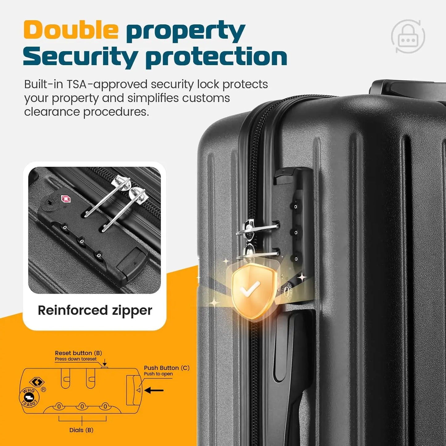 3 Piece Carry On Luggage Set ABS PC Suitcases Travel Case With Wheel Hardshell 20 inch Roller Luggage With Duffel Bag Travel Bag