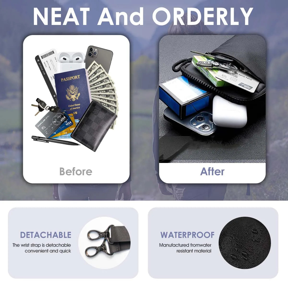Portable carrying Storage Bag New Multifunctional Crossbody Bag, Convertible Essential Passport Bag For Waterproof Nylon