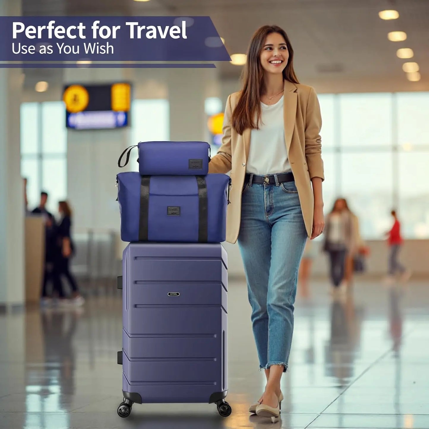 HOTEEL 3-Piece Travel Luggage Set, 20" Expandable Carry-on Suitcase with Spinner Wheels, TSA Lock,Matching Bags