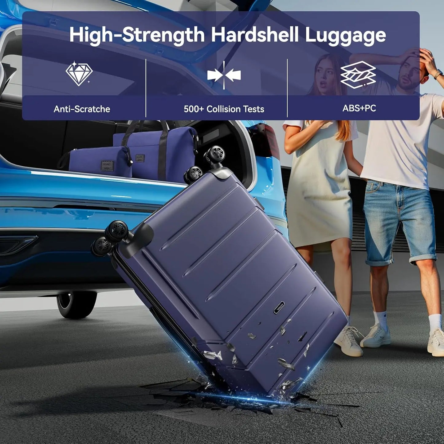 HOTEEL 3-Piece Travel Luggage Set, 20" Expandable Carry-on Suitcase with Spinner Wheels, TSA Lock,Matching Bags