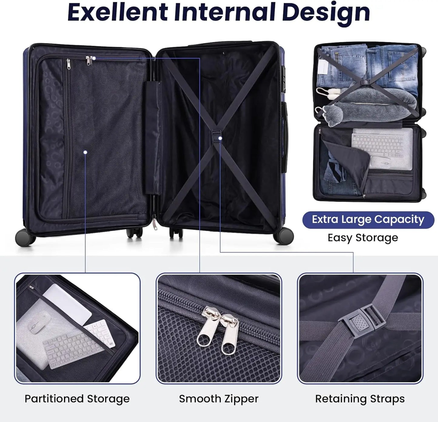 3 Piece Carry On Luggage Set ABS PC Suitcases With Wheel Hardshell 20 inch Roller Luggage Travel Case With Duffel Bag Travel Bag